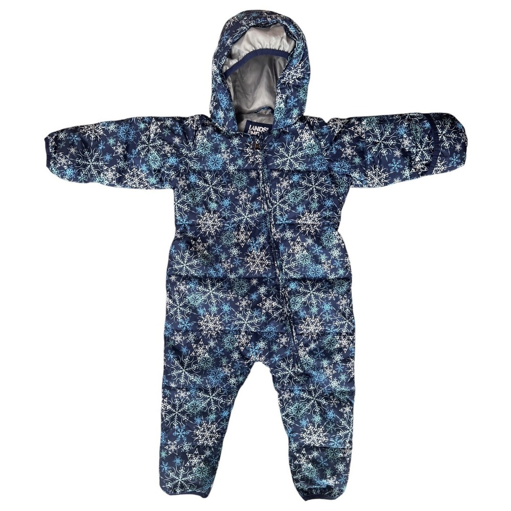 Lands‎ End 12-18 Months Baby Bunting Snowsuit Hooded Fold-Over Hands & Feet Blue